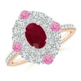 thumbnail image 1 of ANGARA Natural Oval 1 ct Ruby Double Halo Two Tone Ring with Pink Sapphire in 14K Rose & White Gold for Women (Size-7x5mm) | July Birthstone, Anniversary, Jewelry Gift for Women | Natural Ruby Ring, 1 of 9