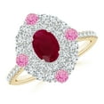 thumbnail image 1 of ANGARA Natural Oval 1 ct Ruby Double Halo Two Tone Ring with Pink Sapphire in 14K Yellow & White Gold for Women (Size-7x5mm) | July Birthstone Jewelry for Her | Natural Ruby Rings, 1 of 10