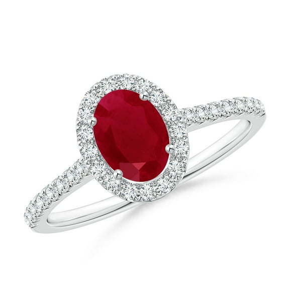 ANGARA Natural Oval 1 ct Ruby Halo Ring with Diamond Accents in 14K White Gold for Women (Size-7x5mm) | July Birthstone, Birthday, Anniversary, Jewelry Gift for Women | Natural Ruby Ring