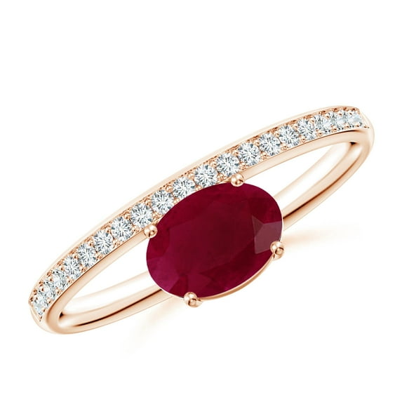 ANGARA Natural Oval 1 ct Ruby Off-Centered Solitaire Ring With Diamonds in 14K Rose Gold for Women (Size-7x5mm) | July Birthstone, Birthday, Anniversary, Jewelry Gift for Women | Natural Ruby Ring