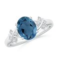 thumbnail image 1 of ANGARA Natural Oval 2.25 ct London Blue Topaz Criss Cross Ring with Diamonds in 14K White Gold for Women (Size-9x7mm) | November Birthstone Jewelry for Women | London Blue Topaz Ring (Ring Size - 10), 1 of 9
