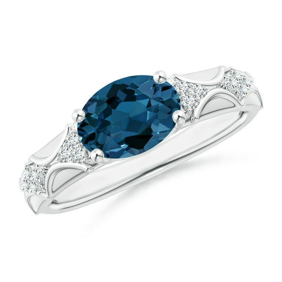 ANGARA Natural 2.25 ct London Blue Topaz Ring with Diamond Accents in 14K White Gold for Women (Size-9x7mm) | November Birthstone, Anniversary, Jewelry Gift for Women | Natural London Blue Topaz Ring
