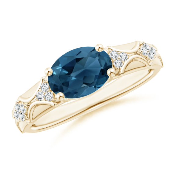 ANGARA Natural Oval 2.25 ct London Blue Topaz Vintage Style Ring with Diamond in 14K Yellow Gold for Women (Size-9x7mm) | November Birthstone Jewelry for Women | London Blue Topaz Ring (Ring Size- 8)