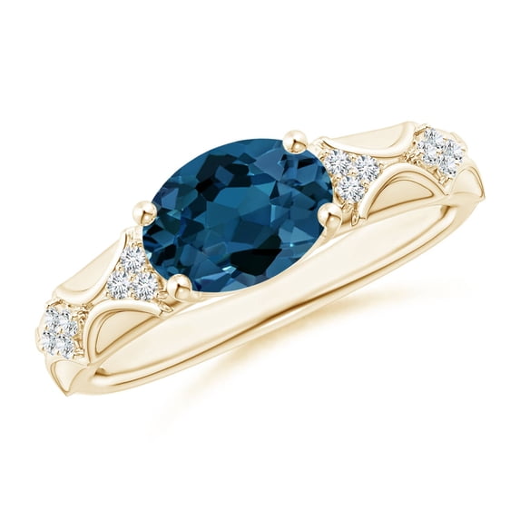 ANGARA Natural 2.25 ct London Blue Topaz Ring with Diamonds in 14K Yellow Gold for Women (Size-9x7mm) | November Birthstone, Anniversary, Jewelry Gift for Women | Natural London Blue Topaz Ring