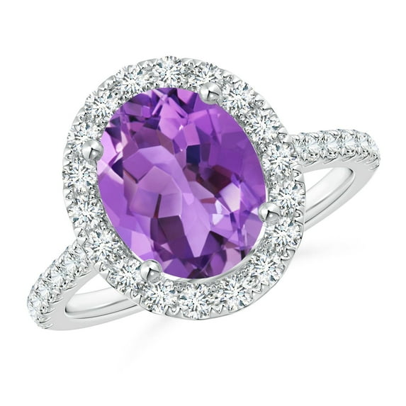 ANGARA Natural Oval 2.28 ct Amethyst Halo Ring with Diamond Accents in 14K White Gold for Women (Size-10x8mm) | February Birthstone, Anniversary, Jewelry Gift for Women | Natural Amethyst Ring