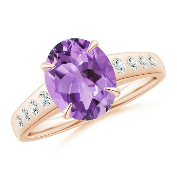 ANGARA Natural Oval 2.28 ct Amethyst Ring with Flush-Set Diamonds in 14K Rose Gold for Women (Size-10x8mm) | February Birthstone, Birthday, Anniversary, Jewelry Gift for Women | Natural Amethyst Ring
