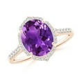 thumbnail image 1 of ANGARA Natural Oval 2.28 ct Amethyst Ring with Ornate Halo in 14K Rose Gold for Women (Size-10x8mm) | February Birthstone, Birthday, Anniversary, Jewelry Gift for Women | Natural Amethyst Ring, 1 of 9