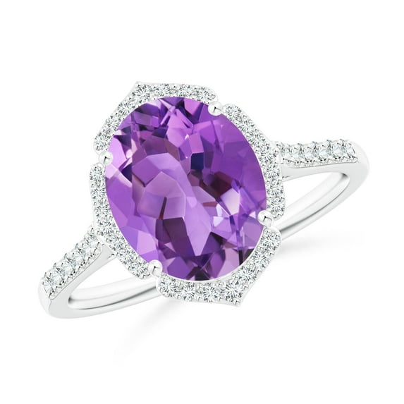 ANGARA Natural Oval 2.28 ct Amethyst Ring with Ornate Halo in 14K White Gold for Women (Size-10x8mm) | February Birthstone, Birthday, Anniversary, Jewelry Gift for Women | Natural Amethyst Ring