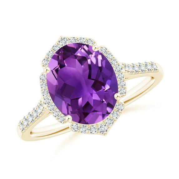 ANGARA Natural Oval 2.28 ct Amethyst Ring with Ornate Halo in 14K Yellow Gold for Women (Size-10x8mm) | February Birthstone, Birthday, Anniversary, Jewelry Gift for Women | Natural Amethyst Ring