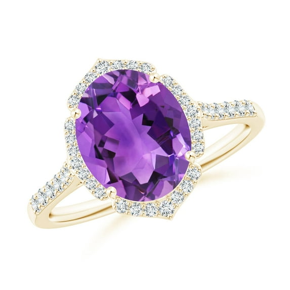 ANGARA Natural Oval 2.28 ct Amethyst Ring with Ornate Halo in 14K Yellow Gold for Women (Size-10x8mm) | February Birthstone, Birthday, Anniversary, Jewelry Gift for Women | Natural Amethyst Ring