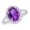 thumbnail image 1 of ANGARA Natural Oval 2.28 ct Amethyst Split Shank Halo Ring in 14K White Gold for Women (Size-10x8mm) | February Birthstone, Birthday, Anniversary, Jewelry Gift for Women | Natural Amethyst Ring, 1 of 9