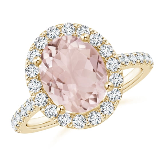 ANGARA Natural Oval 2.5 ct Morganite Halo Ring with Diamond Accents in 14K Yellow Gold for Women | Birthday, Anniversary, Jewelry Gift for Women | Natural Morganite Ring