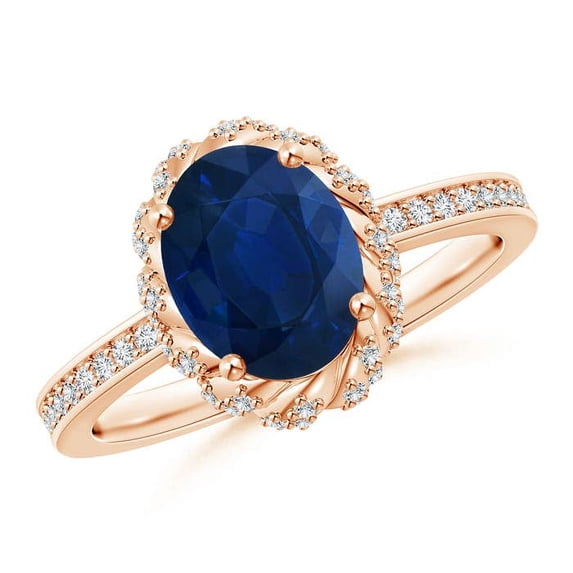 ANGARA Natural Oval 2 ct Blue Sapphire and Diamond Halo Ring in 14K Rose Gold for Women (Size-9x7mm) | September Birthstone, Birthday, Anniversary, Jewelry Gift for Women | Natural Blue Sapphire Ring