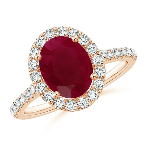 ANGARA Natural Oval 2 ct Ruby Halo Ring with Diamond Accents in 14K Rose Gold for Women (Size-9x7mm) | July Birthstone, Birthday, Anniversary, Jewelry Gift for Women | Natural Ruby Ring
