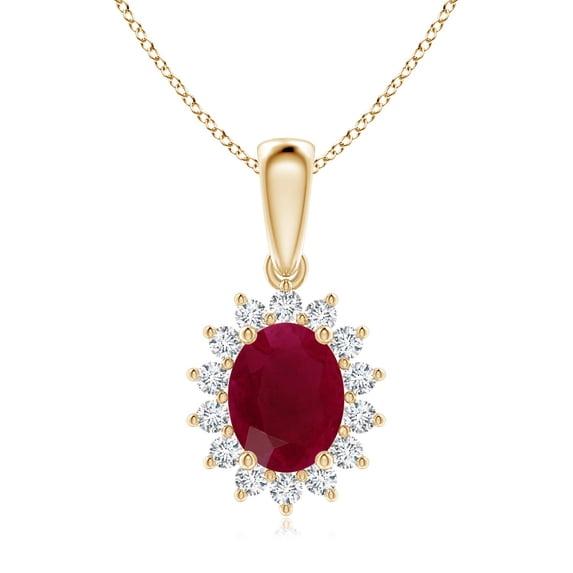 Angara Natural 2 ct Ruby Pendant Necklace for Women in 14K Yellow Gold – July Birthstone Jewelry | Oval Ruby Pendant with Floral Diamond Halo