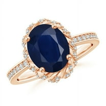 ANGARA Natural Oval 3.3 ct Blue Sapphire and Diamond Halo Ring in 14K Rose Gold for Women (Size-10x8mm) | September Birthstone, Anniversary, Jewelry Gift for Women | Natural Blue Sapphire Ring