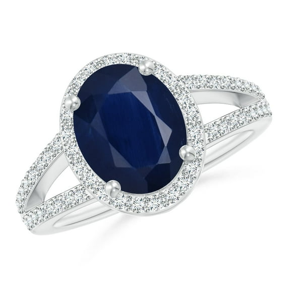 ANGARA Natural Oval 3.3 ct Blue Sapphire Split Shank Halo Ring in 14K White Gold for Women (Size-10x8mm) | September Birthstone, Anniversary, Jewelry Gift for Women | Natural Blue Sapphire Ring