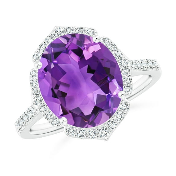 ANGARA Natural Oval 4.3 ct Amethyst Ring with Ornate Halo in 14K White Gold for Women (Size-12x10mm) | February Birthstone, Birthday, Anniversary, Jewelry Gift for Women | Natural Amethyst Ring