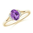 thumbnail image 1 of ANGARA Natural Oval Amethyst with Diamond Collar Solitaire Ring in 14K Yellow Gold for Women (Size-7x5mm) | February Birthstone, Birthday, Anniversary, Jewelry Gift for Women | Natural Amethyst Ring, 1 of 9