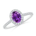 thumbnail image 1 of ANGARA Natural Oval Amethyst Halo Ring with Diamond Accents in 14K White Gold for Women (Size-7x5mm) | February Birthstone, Birthday, Anniversary, Jewelry Gift for Women | Natural Amethyst Ring, 1 of 8