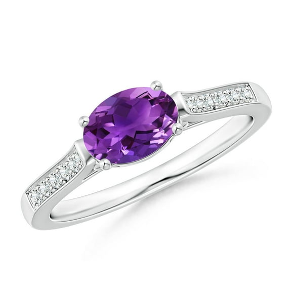 ANGARA Natural Oval Amethyst Solitaire Ring with Diamonds in 14K White Gold for Women (Size-7x5mm) | February Birthstone, Birthday, Anniversary, Jewelry Gift for Women | Natural Amethyst Ring