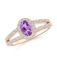 thumbnail image 1 of ANGARA Natural Oval Amethyst Split Shank Halo Ring in 14K Rose Gold for Women (Size-6x4mm) | February Birthstone, Birthday, Anniversary, Jewelry Gift for Women | Natural Amethyst Ring, 1 of 8