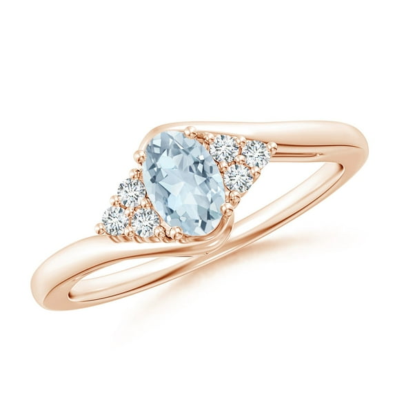 ANGARA Natural Oval Aquamarine Bypass Ring with Trio Diamond Accents in 14K Rose Gold for Women (Size-6x4mm) | March Birthstone, Anniversary, Jewelry Gift for Women | Natural Aquamarine Ring