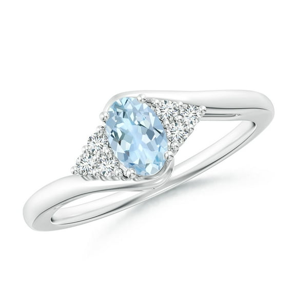 ANGARA Natural Oval Aquamarine Bypass Ring with Trio Diamond Accents in 14K White Gold for Women (Size-6x4mm) | March Birthstone, Anniversary, Jewelry Gift for Women | Natural Aquamarine Ring