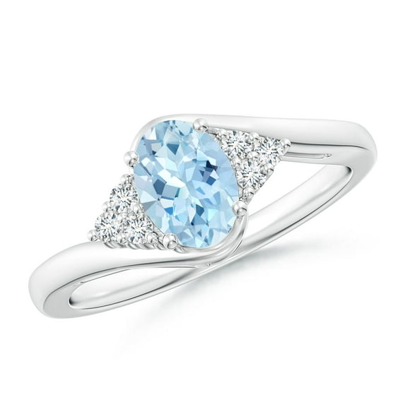ANGARA Natural Oval Aquamarine Bypass Ring with Trio Diamond Accents in 14K White Gold for Women (Size-7x5mm) | March Birthstone, Anniversary, Jewelry Gift for Women | Natural Aquamarine Ring