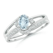 ANGARA Natural Oval Aquamarine and Diamond Bridal Set in 14K White Gold for Women (Size-6x4mm) | March Birthstone, Birthday, Anniversary, Jewelry Gift for Women | Natural Aquamarine Ring