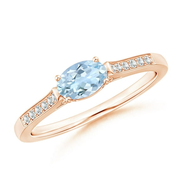 ANGARA Natural Oval Aquamarine Solitaire Ring with Diamonds in 14K Rose Gold for Women (Size-6x4mm) | March Birthstone, Birthday, Anniversary, Jewelry Gift for Women | Natural Aquamarine Ring