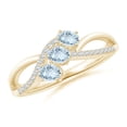 thumbnail image 1 of ANGARA Natural Oval Aquamarine Three Stone Bypass Ring with Diamonds in 14K Yellow Gold for Women (Size-4x3mm) | March Birthstone, Anniversary, Jewelry Gift for Women | Natural Aquamarine Ring, 1 of 7