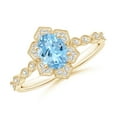 thumbnail image 1 of ANGARA Natural Oval Aquamarine Trillium Floral Shank Ring in 14K Yellow Gold for Women (Size-7x5mm) | March Birthstone, Birthday, Anniversary, Jewelry Gift for Women | Natural Aquamarine Ring, 1 of 8
