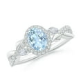 thumbnail image 1 of ANGARA Natural Oval Aquamarine Twisted Vine Ring with Diamond Halo in 14K White Gold for Women (Size-7x5mm) | March Birthstone, Birthday, Anniversary, Jewelry Gift for Women | Natural Aquamarine Ring, 1 of 10