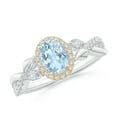 thumbnail image 1 of ANGARA Natural Oval Aquamarine Twisted Vine Ring with Diamond Halo in 14K White & Yellow Gold for Women (Size-7x5mm) | March Birthstone, Anniversary, Jewelry Gift for Women | Natural Aquamarine Ring, 1 of 9