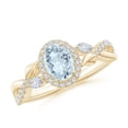thumbnail image 1 of ANGARA Natural Oval Aquamarine Twisted Vine Ring with Diamond Halo in 14K Yellow Gold for Women (Size-7x5mm) | March Birthstone, Anniversary, Jewelry Gift for Women | Natural Aquamarine Ring, 1 of 10