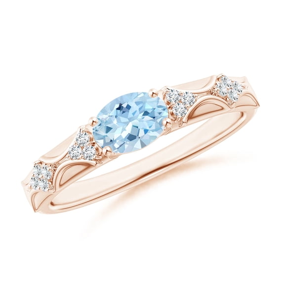 ANGARA Natural Oval Aquamarine Vintage Style Ring with Diamond Accents in 14K Rose Gold for Women (Size-7x5mm) | March Birthstone, Anniversary, Jewelry Gift for Women | Natural Aquamarine Ring