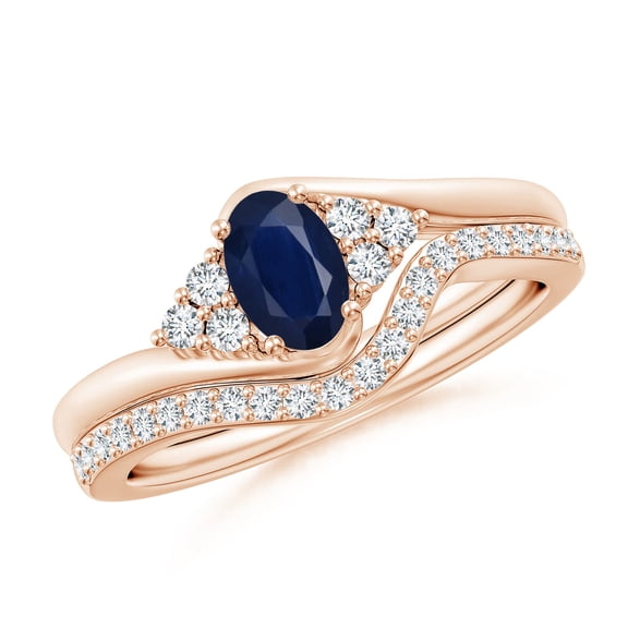 ANGARA Natural Oval Blue Sapphire Bypass Bridal Set with Diamonds in 14K Rose Gold for Women (Size-6x4mm) | September Birthstone, Anniversary, Jewelry Gift for Women | Natural Blue Sapphire Ring