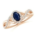 thumbnail image 1 of ANGARA Natural Oval Blue Sapphire Crossover Ring with Diamond Halo in 14K Rose Gold for Women (Size-6x4mm) | September Birthstone, Anniversary, Jewelry Gift for Women | Natural Blue Sapphire Ring, 1 of 10