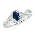 thumbnail image 1 of ANGARA Natural Oval Blue Sapphire Crossover Ring with Diamond Halo in 14K White Gold for Women (Size-6x4mm) | September Birthstone, Anniversary, Jewelry Gift for Women | Natural Blue Sapphire Ring, 1 of 10