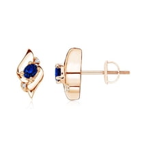 ANGARA Natural Oval Blue Sapphire and Diamond Shell Stud Earrings in 14K Rose Gold for Women (Size-4x3mm) | September Birthstone, Anniversary, Jewelry Gift for Women | Natural Blue Sapphire Earrings