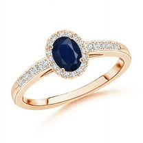 ANGARA Natural Oval Blue Sapphire Halo Ring with Diamond Accents in 14K Rose Gold for Women (Size-5x3mm) | September Birthstone, Anniversary, Jewelry Gift for Women | Natural Blue Sapphire Ring