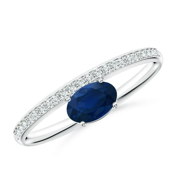 ANGARA Natural Oval Blue Sapphire Solitaire Ring With Diamonds in 14K White Gold for Women (Size-6x4mm) | September Birthstone, Anniversary, Jewelry Gift for Women | Natural Blue Sapphire Ring