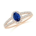 thumbnail image 1 of ANGARA Natural Oval Blue Sapphire Split Shank Halo Ring in 14K Rose Gold for Women (Size-6x4mm) | September Birthstone, Birthday, Anniversary, Jewelry Gift for Women | Natural Blue Sapphire Ring, 1 of 8