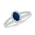 thumbnail image 1 of ANGARA Natural Oval Blue Sapphire Split Shank Halo Ring in 14K White Gold for Women (Size-6x4mm) | September Birthstone, Birthday, Anniversary, Jewelry Gift for Women | Natural Blue Sapphire Ring, 1 of 9