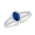 thumbnail image 1 of ANGARA Natural Oval Blue Sapphire Split Shank Halo Ring in 14K White Gold for Women (Size-6x4mm) | September Birthstone, Birthday, Anniversary, Jewelry Gift for Women | Natural Blue Sapphire Ring, 1 of 9