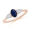thumbnail image 1 of ANGARA Natural Oval Blue Sapphire Three Stone Ring with Pear Diamonds in 14K Rose Gold for Women (Size-6x4mm) | September Birthstone, Anniversary, Jewelry Gift for Women | Natural Blue Sapphire Ring, 1 of 9