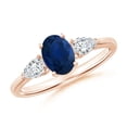 thumbnail image 1 of ANGARA Natural Oval Blue Sapphire Three Stone Ring with Pear Diamonds in 14K Rose Gold for Women (Size-7x5mm) | September Birthstone, Anniversary, Jewelry Gift for Women | Natural Blue Sapphire Ring, 1 of 9