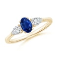 thumbnail image 1 of ANGARA Natural Oval Blue Sapphire Three Stone Ring with Pear Diamonds in 14K Yellow Gold for Women (Size-6x4mm) | September Birthstone, Anniversary, Jewelry Gift for Women | Natural Sapphire Ring, 1 of 8