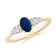 thumbnail image 1 of ANGARA Natural Oval Blue Sapphire Three Stone Ring with Pear Diamonds in 14K Yellow Gold for Women (Size-6x4mm) | September Birthstone, Anniversary, Jewelry Gift for Women | Natural Sapphire Ring, 1 of 10